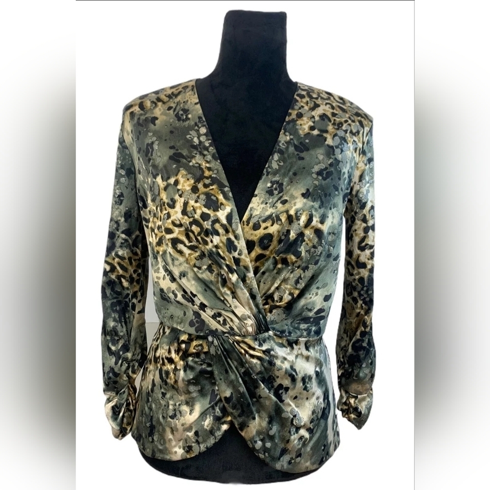Tadashi Collection  Silk Animal Print Ruched Blouse Size 8